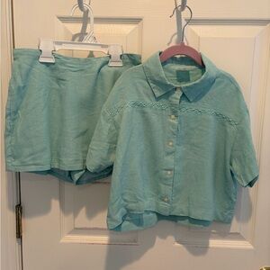 abercrombie kids Mint Green Button-Front Linen Top & Shorts Set
